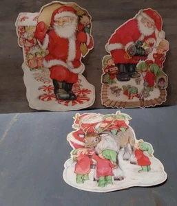 Vintage gestanzte Weihnachtsdeko 3 Stück Weihnachtsmann und Elfen Tague - Bild 1 von 4