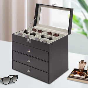 4 Tiers Black Eye Glasses & Watch Case Sunglasses Display Storage Box Organizer - Picture 1 of 12