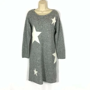 FAT FACE Marl Grey/white Star Knit Wool Blend Soft Cosy Knee Jumper Dress Size 8 - Picture 1 of 6