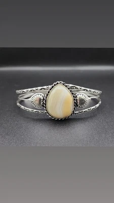 Brazalete de ágata en plata de ley ajustable joyería hecha a mano Foto 1 de 4