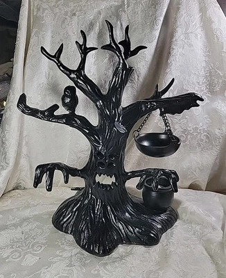 洋基蜡烛万圣节树黑色金属茶烛/馅饼加热器复古罕见 - 二手状况完好 — 第 1/4 张图片