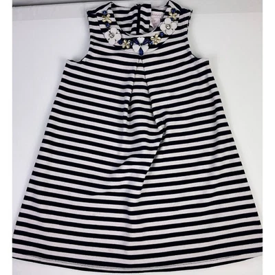 Vestido Savannah Niñas Azul Marino Blanco a Rayas Talla 6 Cuentas Cuello Floral Sin Mangas Foto 1 de 4