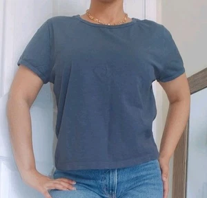 J.Crew Size Large Organic Slub T-Shirt Cotton Short Sleeve Navy Blue Women’s - Picture 1 of 4