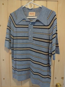 Vtg 60s 70s Knit Shirt Lord Jeff Mens Medium Polo Acrylic Retro Stripes - Picture 1 of 6