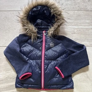Michael Kors Blue Full Zip Removable Hood Puffer Coat Jacket Girls Youth 5/6 - Picture 1 of 4