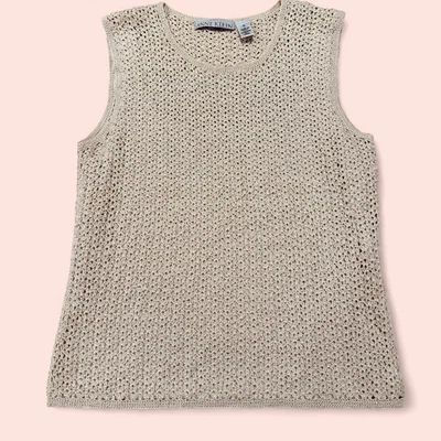 Top Coquette Cottage Boho Grannycore Beige Crochet Tejido Sin Mangas Anne Klein S Foto 1 de 4