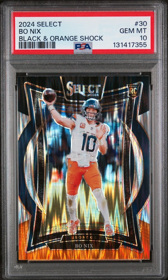 2024 Panini Select Bo Nix Black & Orange Shock #30 PSA 10 - POP 3 - Image 1 of 2