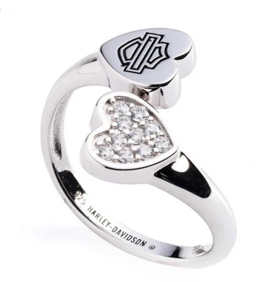 Harley Davidson Women's B&S Crystal Heart Twist Ring Sterling Silver 34R0048 - Image 1 of 2