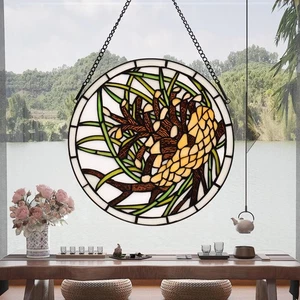 Vitral Ventana Colgante 12" Ruda Tiffany Planta Estilo Amarillo Piña Su... - Imagen 1 de 7