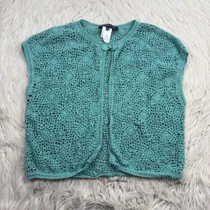 Jones New York Damen L grün offen Strick Einknopf Cardigan Weste Cottagecore - Bild 1 von 6