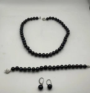 Kaitlyn schwarz 8,0-8,5 mm Süßwasserkultur Perlen Set F17 - Bild 1 von 5