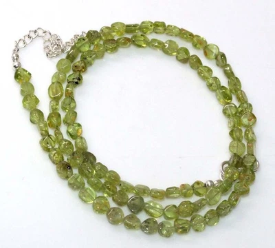 Natural Peridot 925 Silver Plated Beaded Necklace 18+2" Aesthetic Jewellery GW - Image 1 of 3