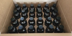 24 Pack 4 oz 120 ML Amber Boston Round Glass Bottle with Black Cone Lined Cap - Picture 1 of 9