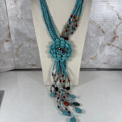 Joan Rivers Starlet Cluster Flower Faux Turquoise Beaded Multi-strand Necklace  - Image 1 of 4