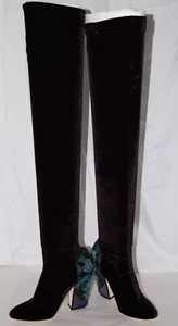 38.5/8.5❤️SERGIO ROSSI BLACK STRETCH VELVET Over Knee High Heels Boots ITALY OTK - Picture 1 of 14