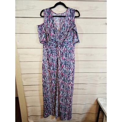 Maxi Vestido Para Mujer Catherines Púrpura Geométrico Hombro Frío Reunido Cuello en V 0X Foto 1 de 4