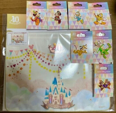 Tokyo Disney Resort 40th Anniversary Pin  Set of 7 Pins Plus Tapestry & Pin LR - Image 1 of 4