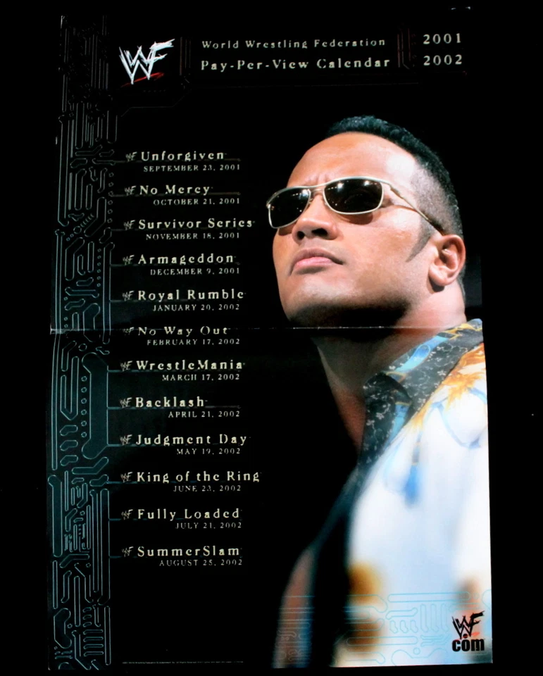 WWF WWE 2001-2002 The Rock Pay Per View calendario de lucha libre anuncio mini póster pulido Foto 1 de 4