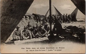 Vintage Postcard Soldiers in France Une Visite dans un Camp Americain en France - Picture 1 of 2
