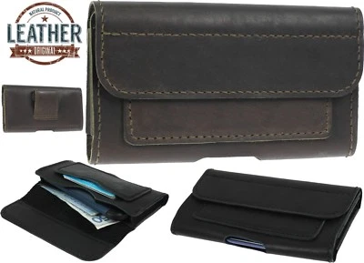 CLASSIC WAIST POUCH HANDSEWN OF REAL LEATHER CASE COVER 2 CARD POCKETS FOR PHONE - Image 1 of 4