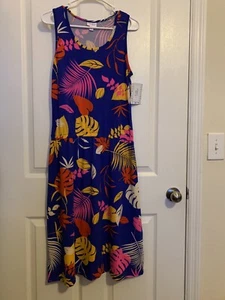 lularoe Summer L Blue Flowers - Picture 1 of 2