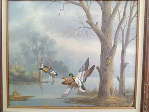 Vintage Mallard Ducks Original Oil Painting on Canvas 24"x20" Signed - Picture 1 of 5