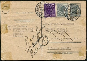 Germany 1948 Frankfurt US Zone Postcard to USA Medical Doctor Forwarded Mail - Picture 1 of 2