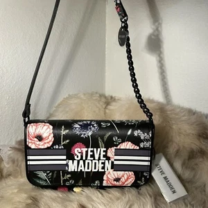 NWT Steve Madden Bfarr Shoulder Bag - Black Multi Floral Logo - Picture 1 of 4