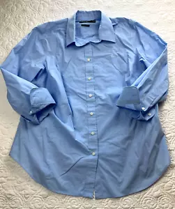 Lauren Ralph Lauren Womens Button Up 3/4 Sleeve Blue Shirt Sz 1X Stretch - Picture 1 of 13