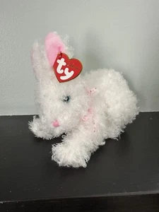Ty Classic Presto White Curly Bunny Hase mit rosa geblümtem Band 2004 - Bild 1 von 6