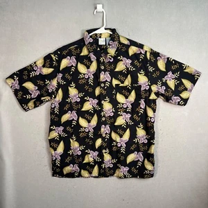 Vintage Op Ocean Pacific Black Floral Hawaiian Shirt Large Mens Button-Up - Picture 1 of 8