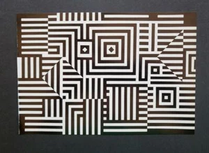 Victor Vasarely "Riu-Kiu" Mounted Offset b/w Lithograph 1971 - Picture 1 of 3