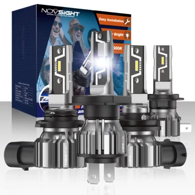 NOVSIGHT H4 H7 H11 9005 9006 LED Headlight Bulbs Kit High Low Beam 6500K White - Image 1 of 4