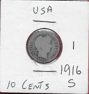 USA 10 CENTS 1916-S BARBER DIME,LAUREATE HEAD RIGHT,DATE AT ANGLE BELOW OBVERS - Picture 1 of 2