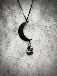 Meteorite Crescent Moon Necklace - Genuine Space Meteorite Fragment Waning Moon - Picture 1 of 1