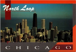 North Loop Chicago Illinois Skyline Business Aerial View Lake c1990 Postcard - Picture 1 of 2