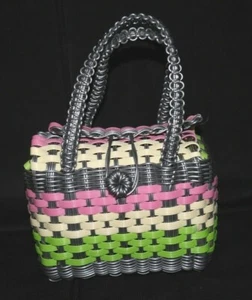 Mexican handmade woven plastic handbag or purse small - Picture 1 of 6