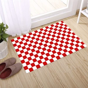 Retro Red and White Checkers Kitchen Mat Non-Slip Carpet Bedroom Floor Area Rugs - Picture 1 of 21