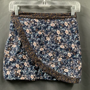 Zara Skirt Girls 12 Floral 100% Cotton Multicolor Two Tone Lined Zipper Textured - Picture 1 of 7