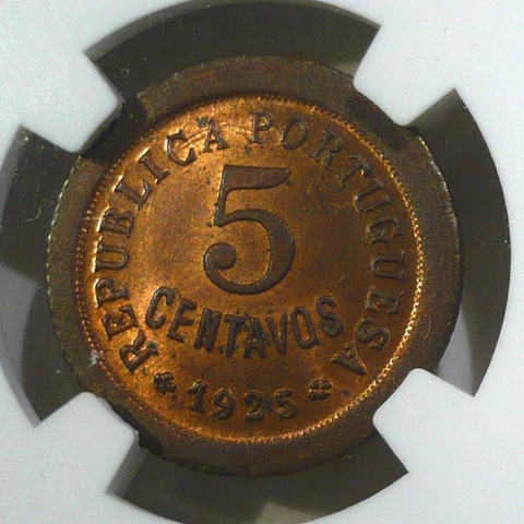 PORTUGAL | 5 Centavos 1925 NGC MS64 Cover