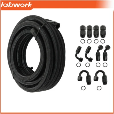 8AN 5M Nylon Stainless Steel Braided Oil Fuel Line + 10PCS Hose End Adapter - image 1 of 4