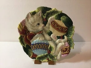 Fitz And Floyd Essential Natale Natale Natale Gattino Decorazione 3D Lookin Piatto - Foto 1 di 5