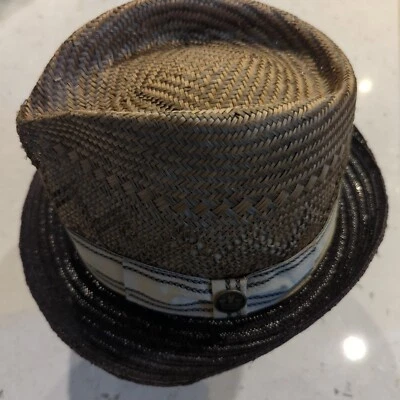 Goorin Bros Straw Fedora Hat Cap Adult Medium Brown Panama Logo Pin - Image 1 of 4