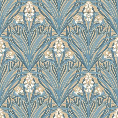 Papel Pintado Bellflower Muriva M66104 Ocre Elegante Vinilo Geométrico Hojas Art Deco Foto 1 de 2