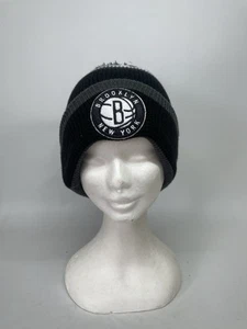 USED Brooklyn New York Nets NBA New Era Pom Knit Hat Beanie - Picture 1 of 7
