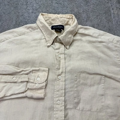 Camisa Brooks Brothers de lino irlandesa para hombre XL beige lisa con botones 55" Foto 1 de 4