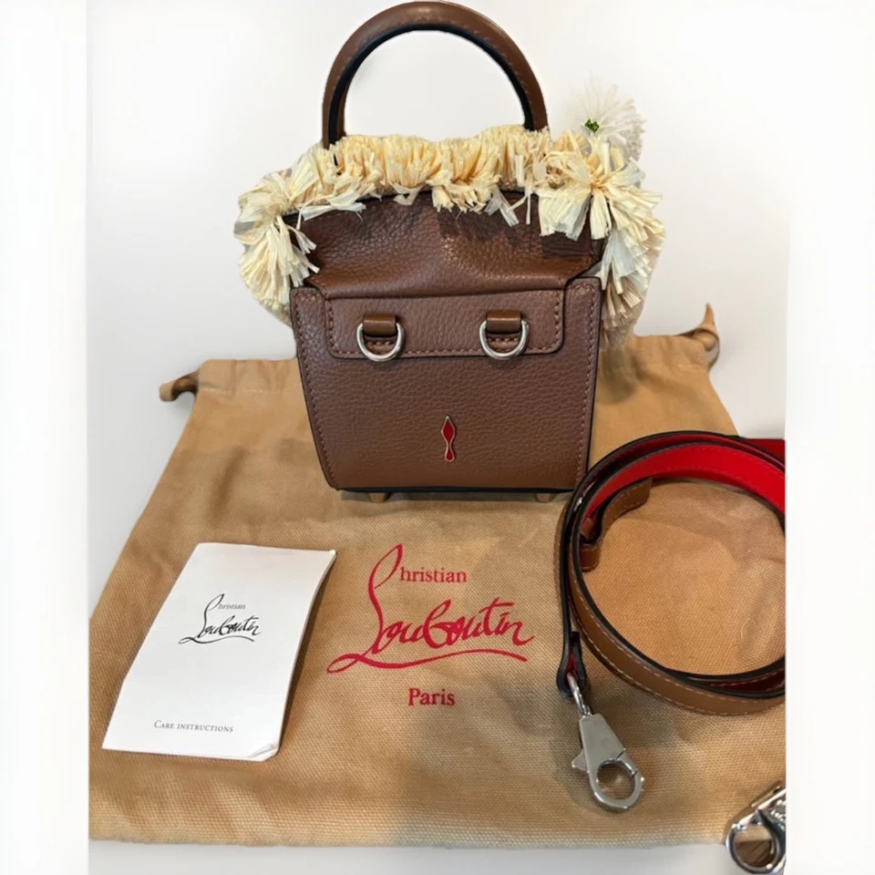 Christian Louboutin Paloma Nano Brown Leather Raffia Satchel Crossbody Bag - Image 1 of 4