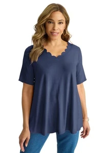 Jessica London Women's Plus Size Scalloped V-Neck Tunic - Picture 1 of 9