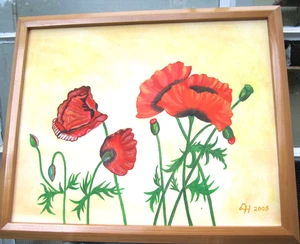 Cuadro óleo sobre lienzo amapola enmarcado original firmado LH 2005 - Imagen 1 de 7