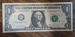 1 $ Schein TRINARY Near BINARY REPEATER 07666677 Fancy Serial Number One Dollar AU - Bild 1 von 3